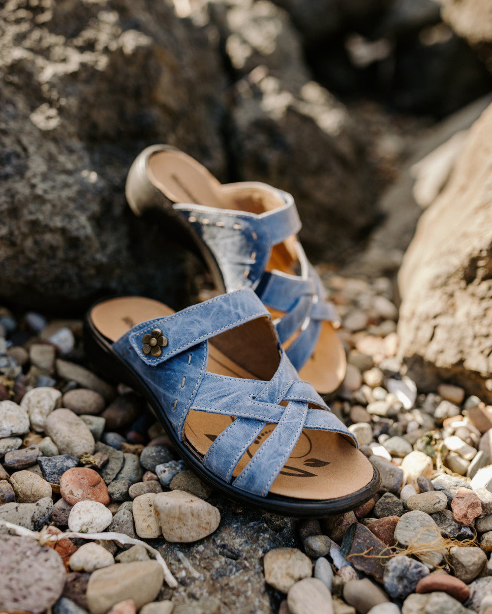 Blue Denim Flat Ankle Strap Sandals Frayed Jean Beach Sandals|FSJshoes